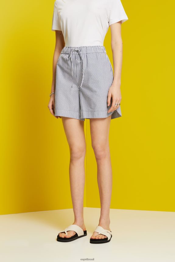 shorts seersucker com listras, 100% algodão mulheres Esprit marinha shorts 82P6TP96
