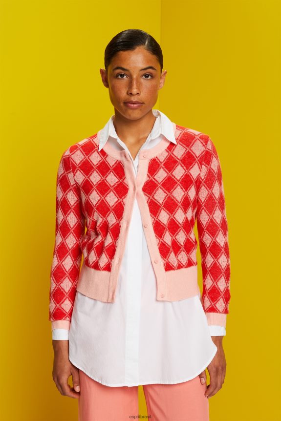 cardigã argyle mulheres Esprit branco suéteres 82P6TP86
