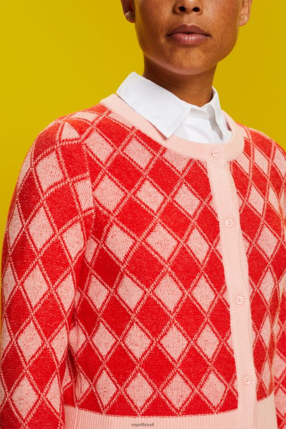 cardigã argyle mulheres Esprit branco suéteres 82P6TP86