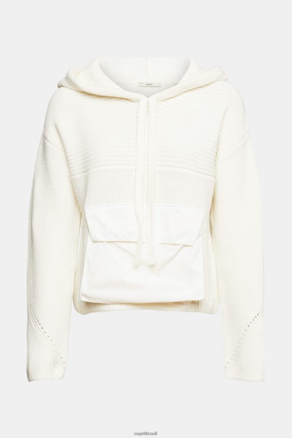 jumper de malha com capuz mulheres Esprit off white suéteres 82P6TP563