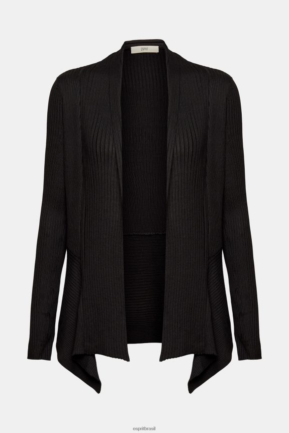 reciclado: cardigã canelado com bainha de lenço mulheres Esprit preto suéteres 82P6TP23