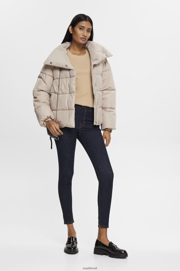 suéter canelado de manga curta mulheres Esprit areia suéteres 82P6TP318