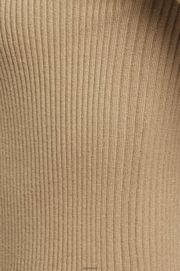 suéter canelado de manga curta mulheres Esprit areia suéteres 82P6TP318