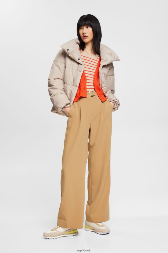 suéter canelado de manga curta mulheres Esprit cinza claro suéteres 82P6TP317