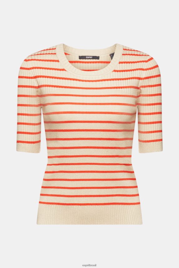 suéter canelado de manga curta mulheres Esprit cinza claro suéteres 82P6TP317