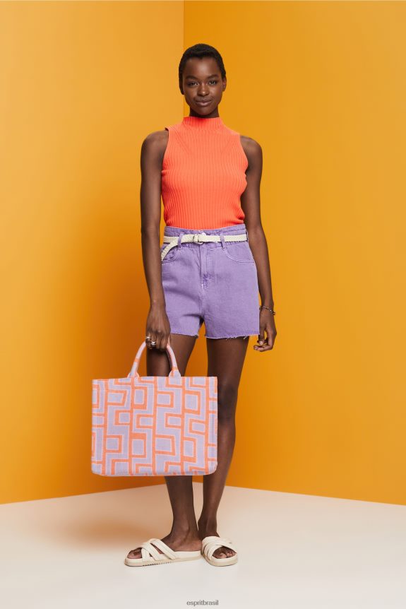 suéter canelado, sem mangas, mistura de linho mulheres Esprit laranja coral suéteres 82P6TP110