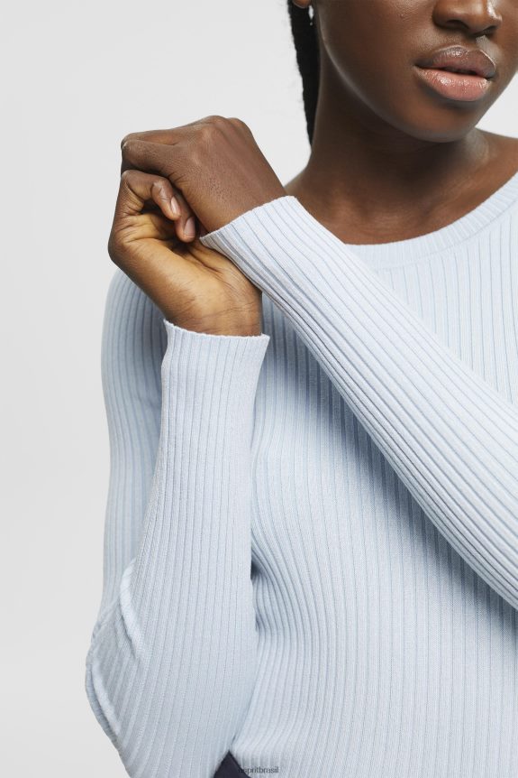 suéter com nervuras mulheres Esprit azul pastel suéteres 82P6TP274