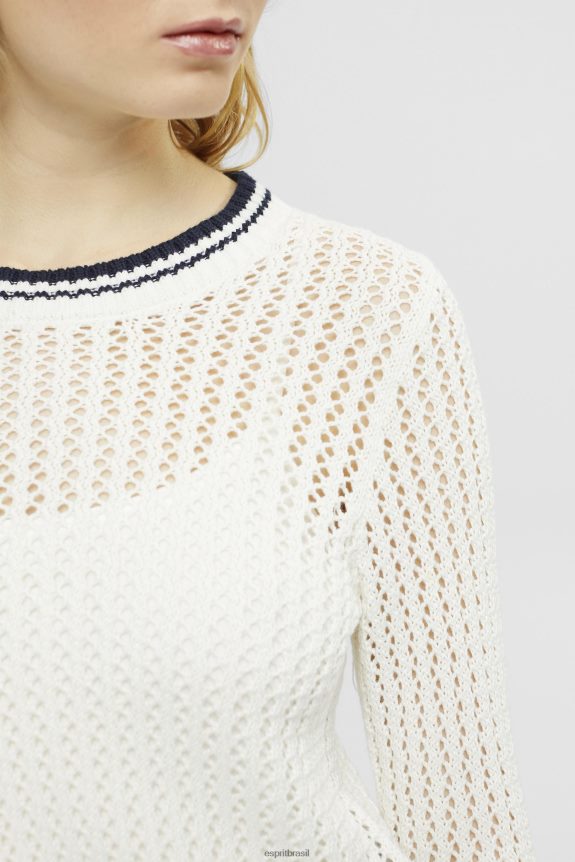 suéter estruturado em algodão orgânico mulheres Esprit off white suéteres 82P6TP275