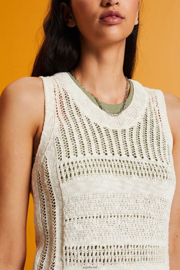 suéter mouline sem mangas, mistura de algodão mulheres Esprit gelo suéteres 82P6TP107