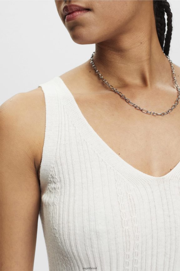 top de malha com decote em V e linho mulheres Esprit off white suéteres 82P6TP305