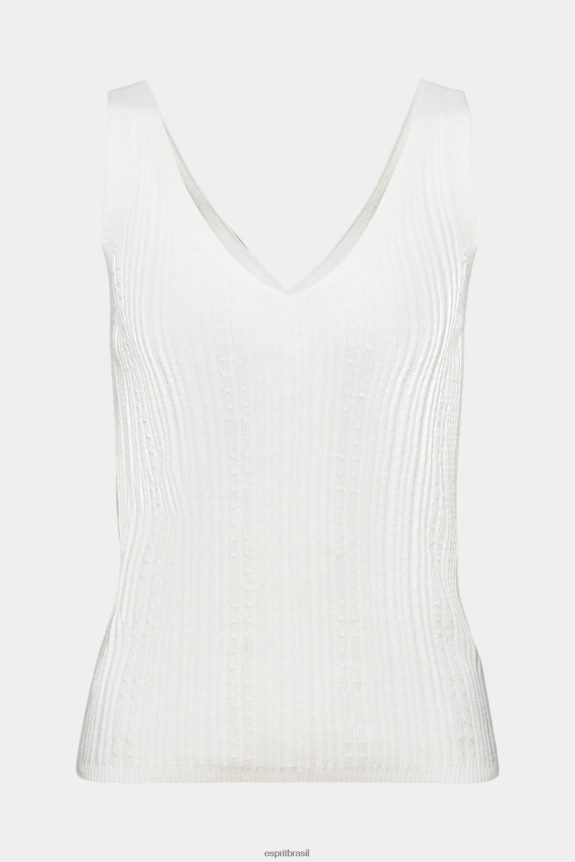 top de malha com decote em V e linho mulheres Esprit off white suéteres 82P6TP305