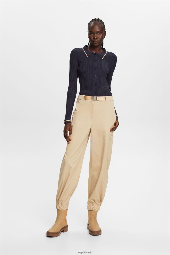 top polo tricotado com botões na frente mulheres Esprit azul gasolina suéteres 82P6TP22