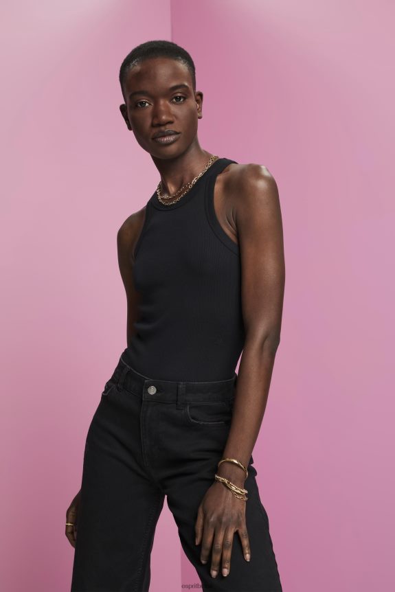 top com nervuras mulheres Esprit preto tanque 82P6TP280