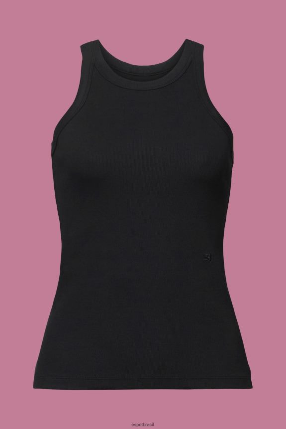 top com nervuras mulheres Esprit preto tanque 82P6TP280