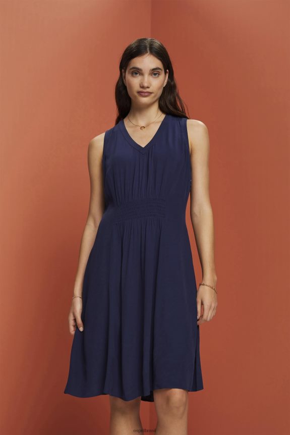 mini vestido com cintura franzida mulheres Esprit marinha vestidos 82P6TP228