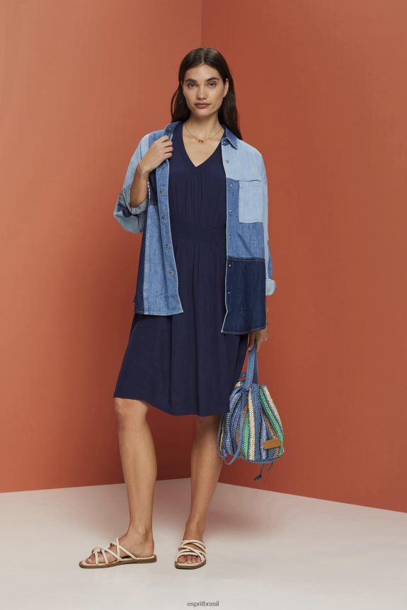 mini vestido com cintura franzida mulheres Esprit marinha vestidos 82P6TP228