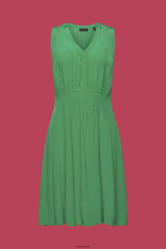 mini vestido com cintura franzida mulheres Esprit verde vestidos 82P6TP227