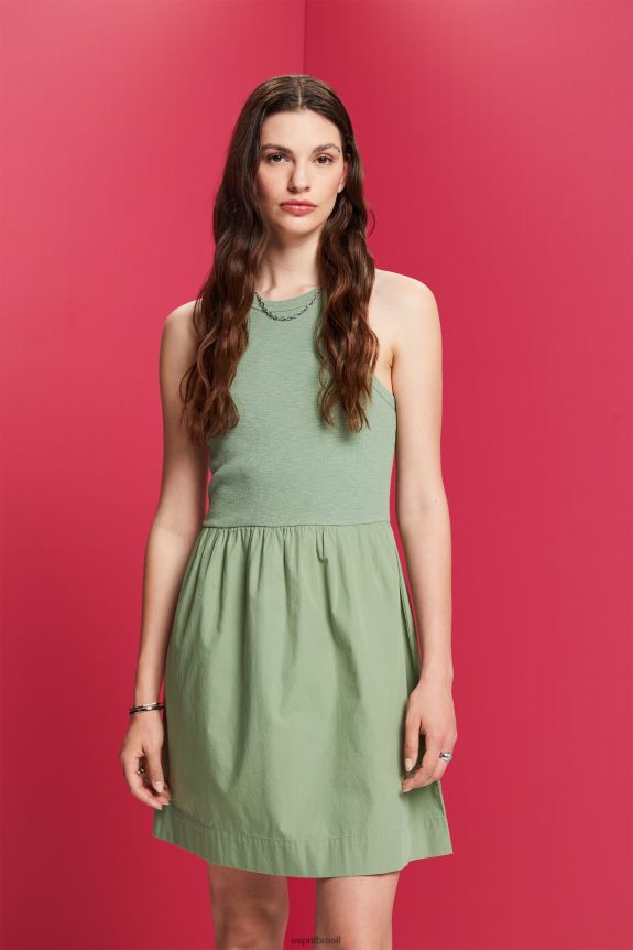 minivestido mix de tecidos mulheres Esprit cáqui claro vestidos 82P6TP70
