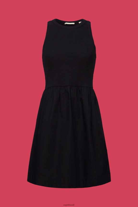 minivestido mix de tecidos mulheres Esprit preto vestidos 82P6TP69