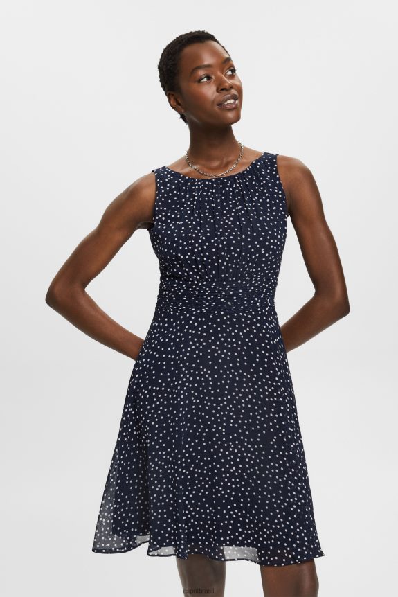 reciclado: vestido de chiffon com cintura franzida mulheres Esprit marinha vestidos 82P6TP67