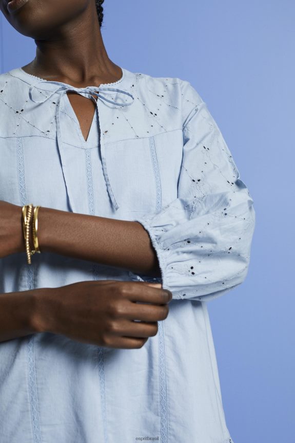 vestido bordado, 100% algodão mulheres Esprit lavanda azul claro vestidos 82P6TP187