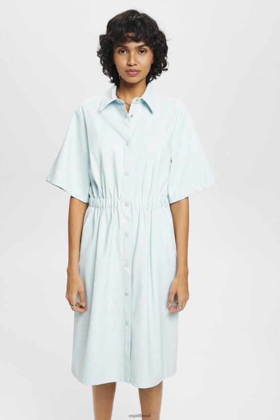 vestido camisa de couro sintético mulheres Esprit verde água claro vestidos 82P6TP295