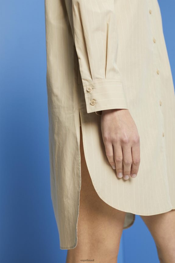 vestido camisa listrado, 100% algodão mulheres Esprit bege vestidos 82P6TP278