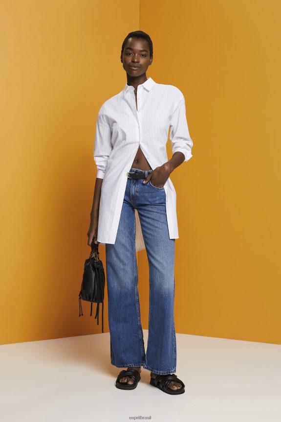 vestido camisa listrado, 100% algodão mulheres Esprit branco vestidos 82P6TP277