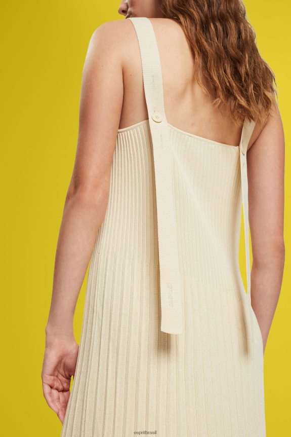 vestido de alça plissado mulheres Esprit areia vestidos 82P6TP492