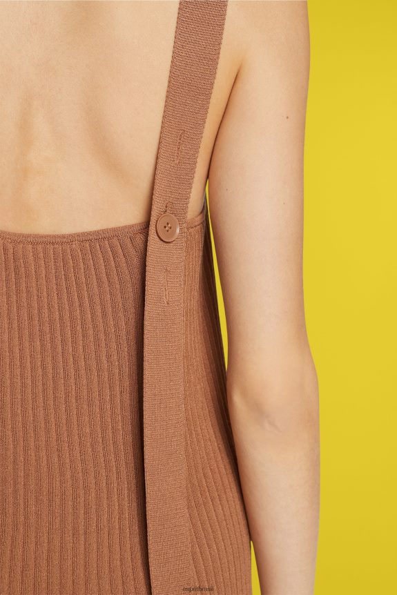 vestido de alça plissado mulheres Esprit marrom vestidos 82P6TP491