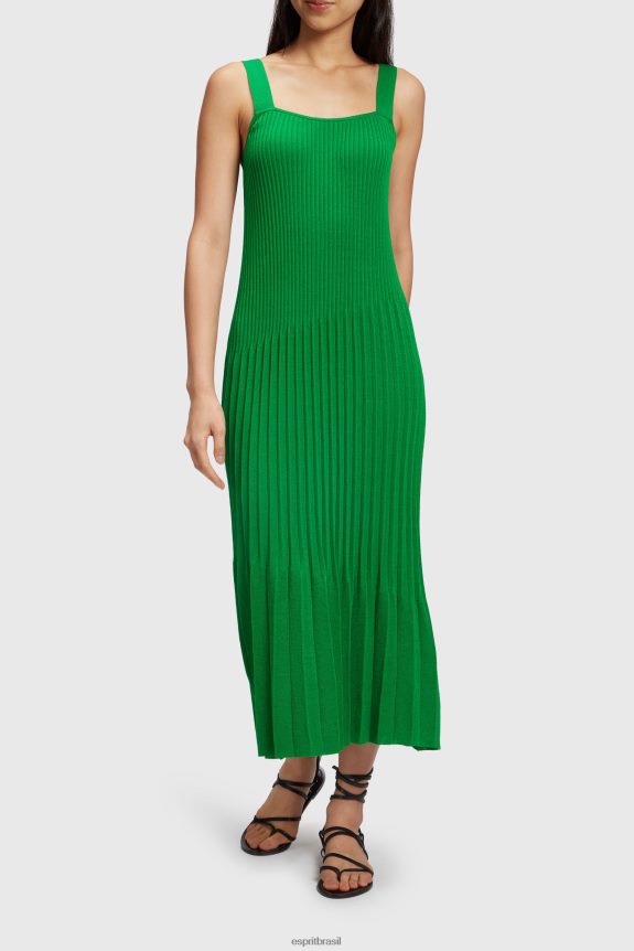 vestido de alça plissado mulheres Esprit verde vestidos 82P6TP387