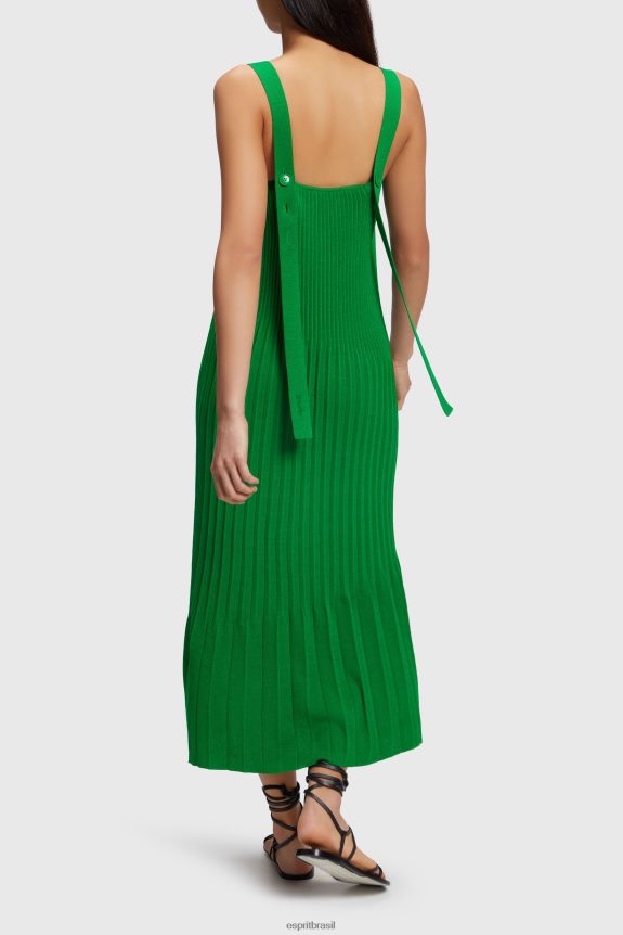 vestido de alça plissado mulheres Esprit verde vestidos 82P6TP387