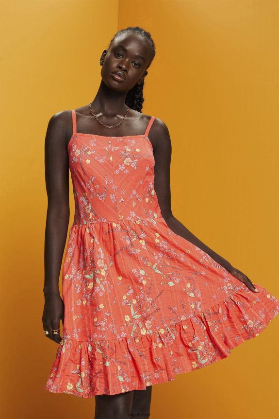 vestido de algodão com estampa floral na altura do joelho mulheres Esprit laranja coral vestidos 82P6TP190
