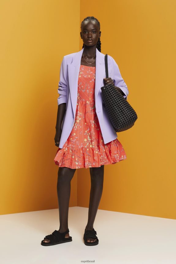 vestido de algodão com estampa floral na altura do joelho mulheres Esprit laranja coral vestidos 82P6TP190