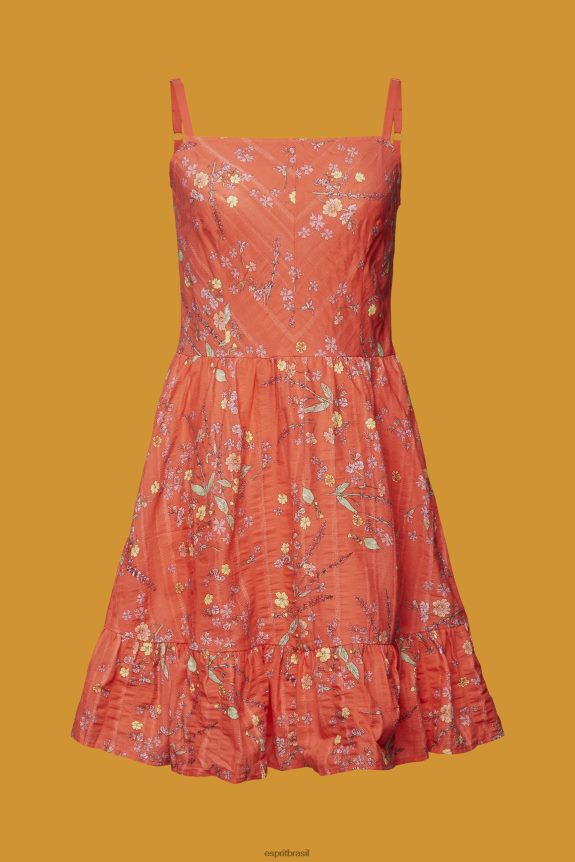 vestido de algodão com estampa floral na altura do joelho mulheres Esprit laranja coral vestidos 82P6TP190