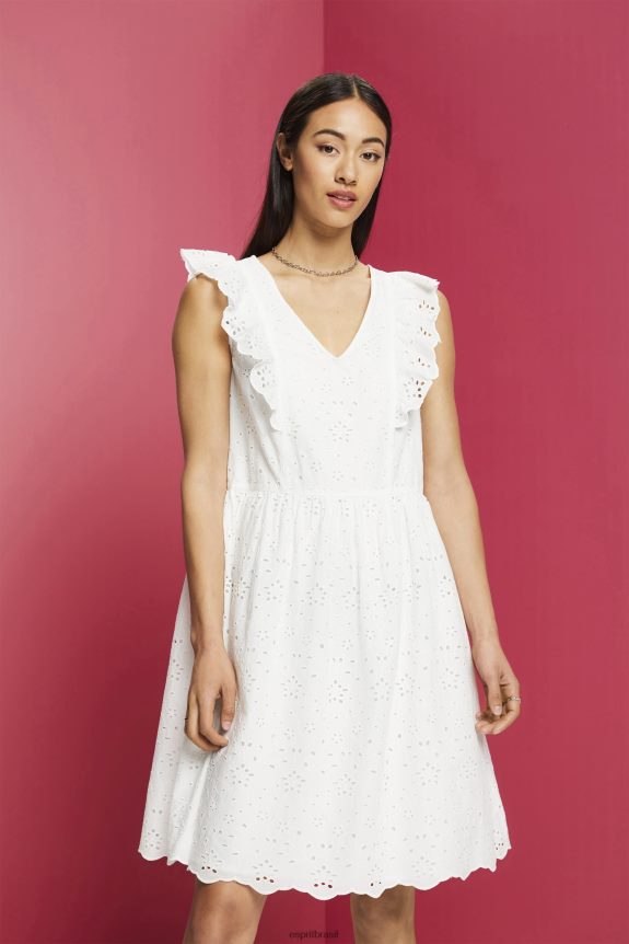 vestido de renda de algodão mulheres Esprit off white vestidos 82P6TP191