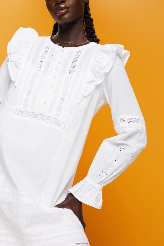 vestido de renda de algodão na altura do joelho mulheres Esprit branco vestidos 82P6TP111