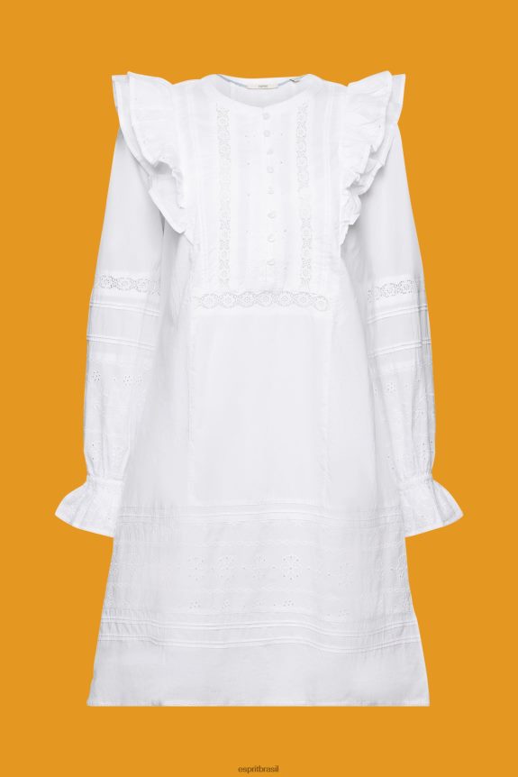 vestido de renda de algodão na altura do joelho mulheres Esprit branco vestidos 82P6TP111