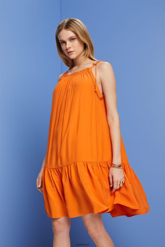 vestido de tiras com bata, tencel mulheres Esprit laranja vestidos 82P6TP116