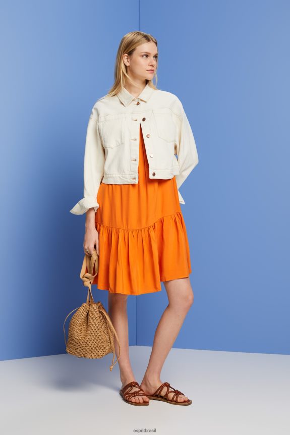vestido de tiras com bata, tencel mulheres Esprit laranja vestidos 82P6TP116