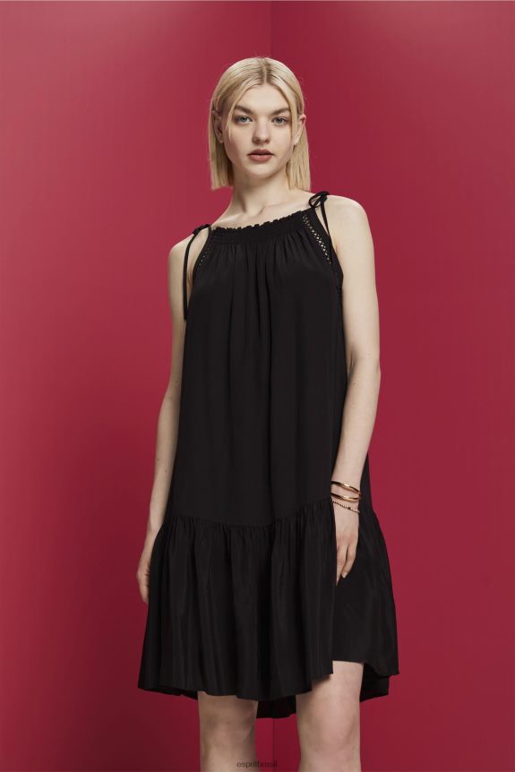 vestido de tiras com bata, tencel mulheres Esprit preto vestidos 82P6TP202