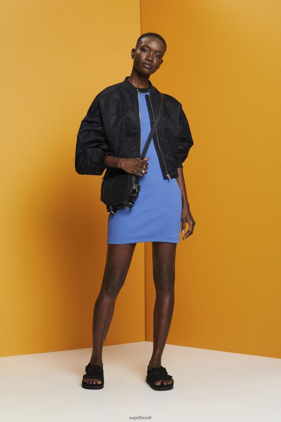 vestido em jersey canelado mulheres Esprit cinza azulado vestidos 82P6TP287