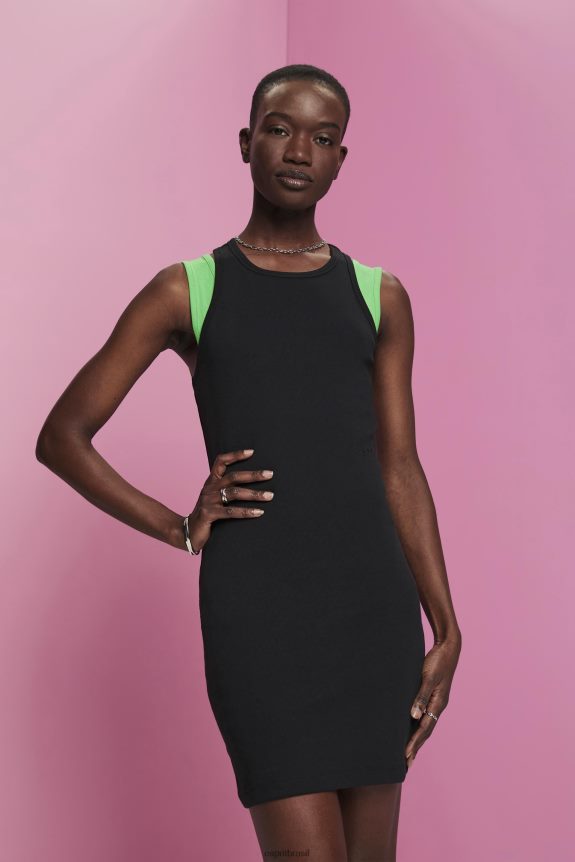 vestido em jersey canelado mulheres Esprit preto vestidos 82P6TP285