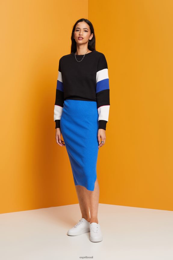 vestido em malha canelada, mistura de linho mulheres Esprit azul claro vestidos 82P6TP112