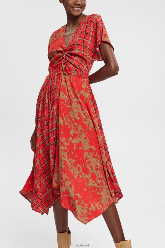 vestido estampado misto, lenzing ecovero mulheres Esprit vermelho vestidos 82P6TP547