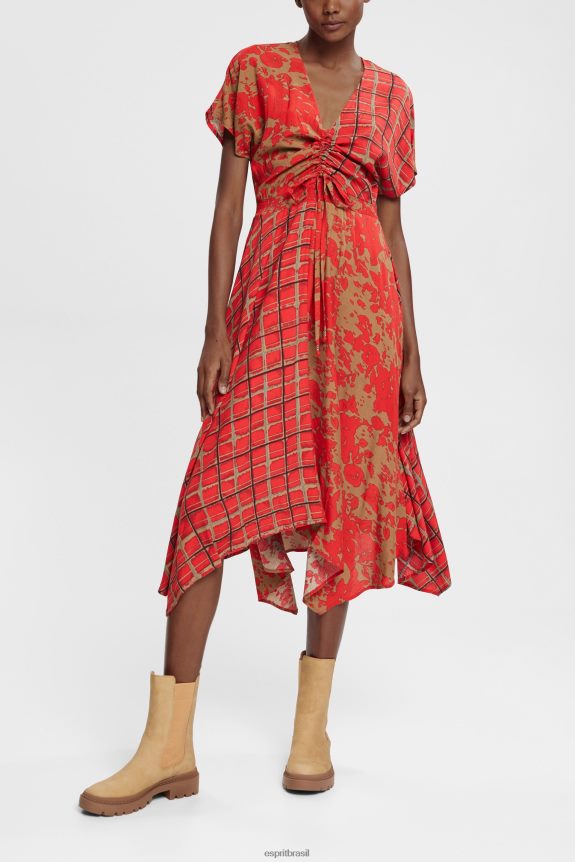 vestido estampado misto, lenzing ecovero mulheres Esprit vermelho vestidos 82P6TP547
