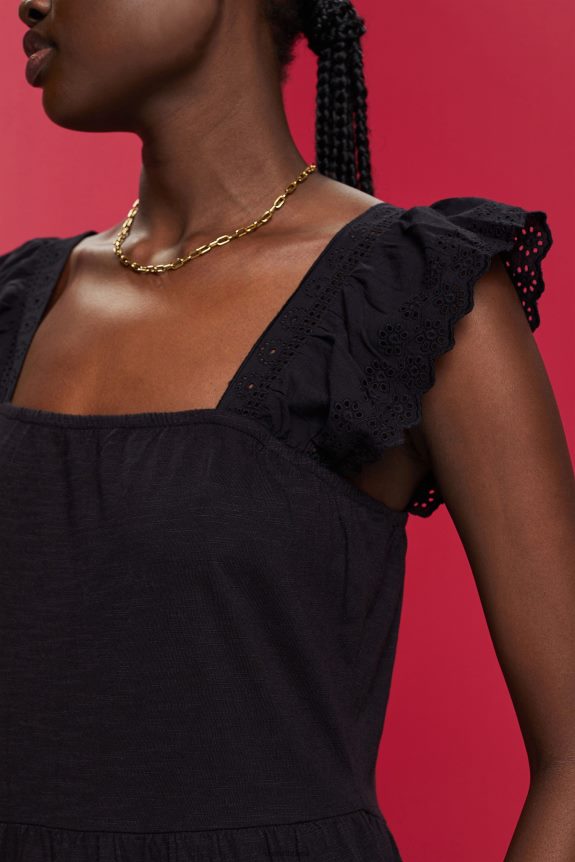 vestido jersey com mangas bordadas em renda mulheres Esprit preto vestidos 82P6TP59