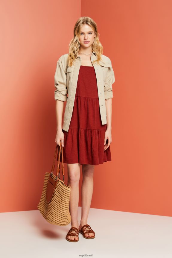 vestido jersey com mangas bordadas em renda mulheres Esprit terracota vestidos 82P6TP60