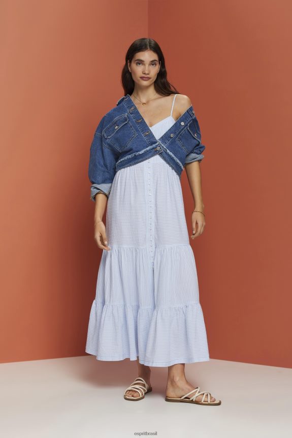 vestido maxi com tiras mulheres Esprit azul claro vestidos 82P6TP233