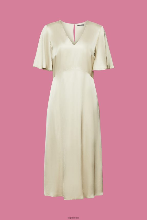 vestido midi de cetim mulheres Esprit verde empoeirado vestidos 82P6TP55